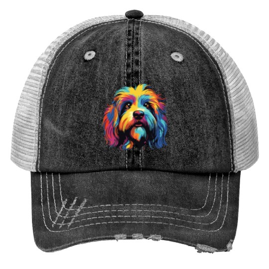 Watercolor Colorful Tibetan Spaniel Trucker Hats