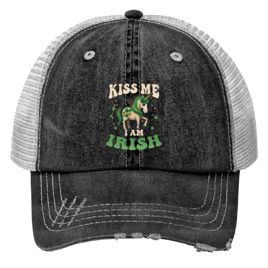 Irish Unicorn St Patricks Kiss Me Irish Trucker Hats