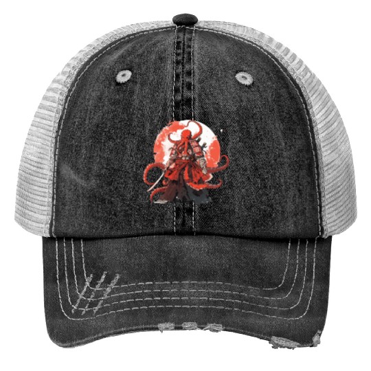 Samurai Katana Sword anime Octopus manga Warrior Trucker Hats