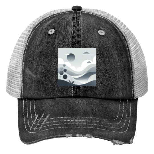 "Tranquil Monochrome Horizon" Trucker Hats