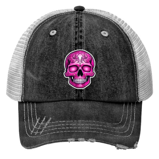 cool tribal pink Mexican skull Trucker Hats