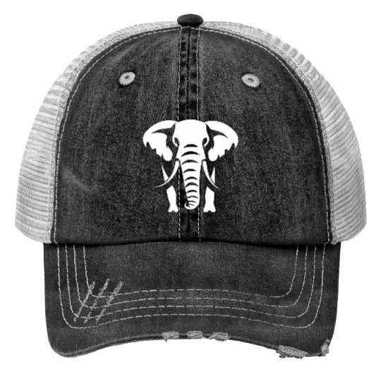 Elephant Silhouette White Logo Trucker Hats