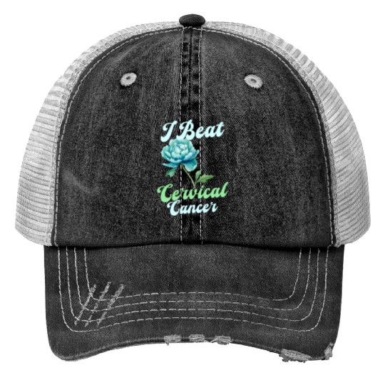 Cervical Cancer Awareness I Beat Cervical Cancer Trucker Hats