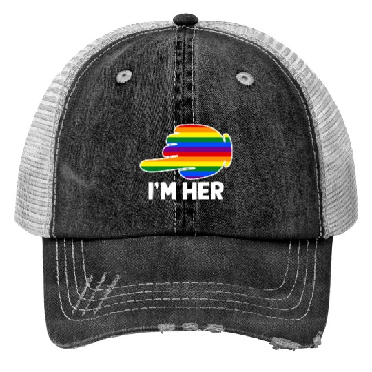 I'm Hers Rainbow Lesbian Couple Funny LGBT Pride Trucker Hats