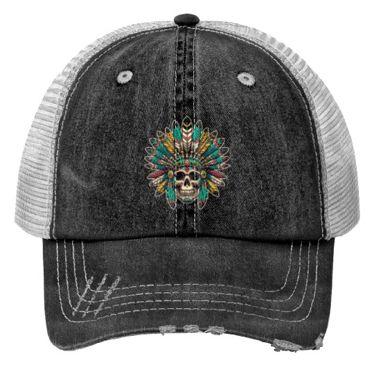 Indigenous Native American Skull Head Trucker Hats