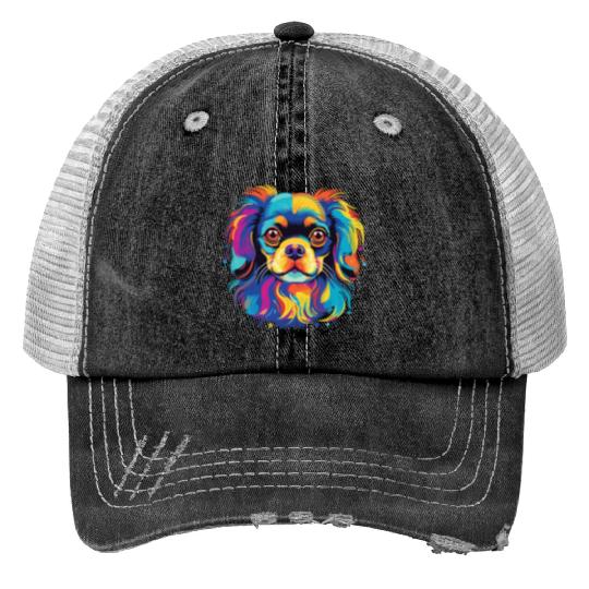 Watercolor Colorful Tibetan Spaniel Trucker Hats