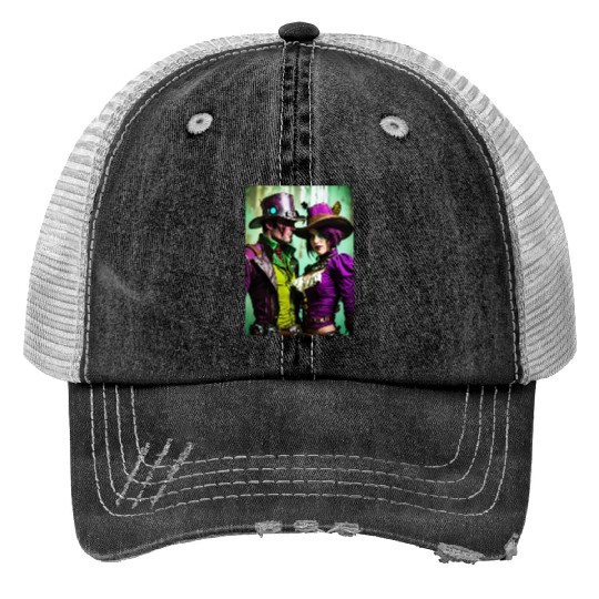 dark purple and green avatars ax vs nox 1 Trucker Hats