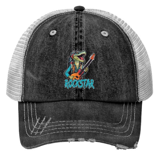 Rockstar Reptile Musician with Electric Guitar Trucker Hats