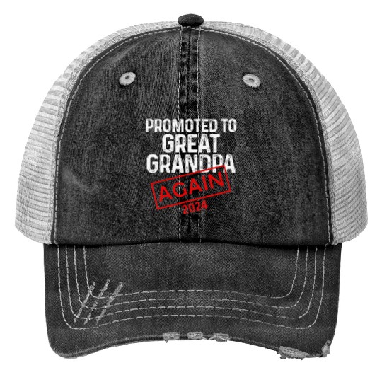 Mens Promoted To Great Grandpa Again Est 2024 Baby Trucker Hats