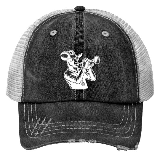 Goat Trumpeter Silhouette Trucker Hats