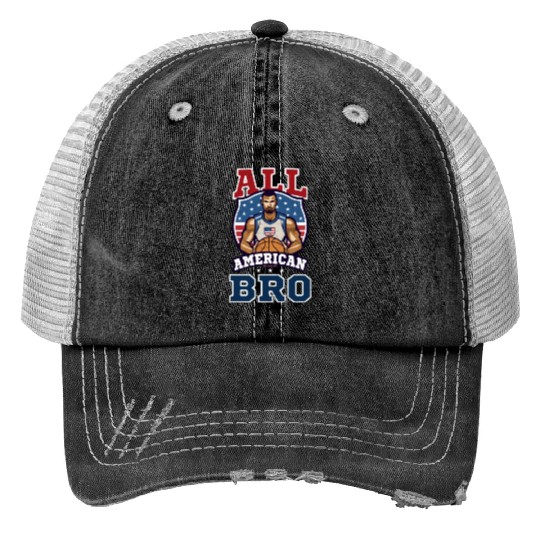 4th Of July Basketball All American Bro Trucker Hats