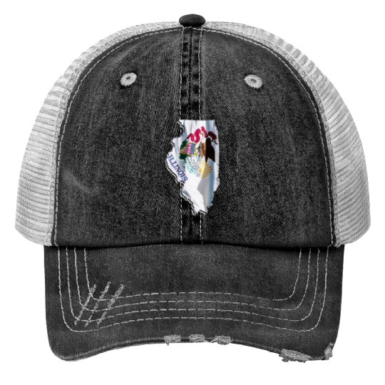 Illinois State Flag in Illinois State Map Trucker Hats