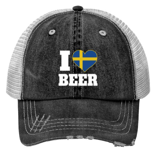 I Love Beer And Sweden Patriotic Expression Trucker Hats