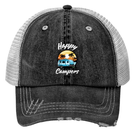 Funny Camping Hiking Lover Present Happy Camper Trucker Hats
