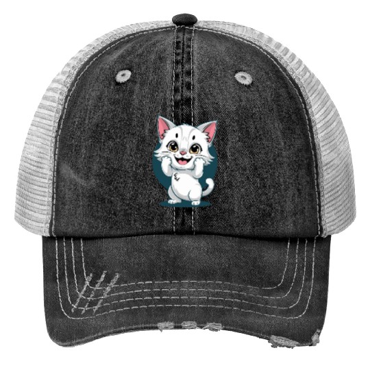 Cute White Happy Surprise Cat Trucker Hats