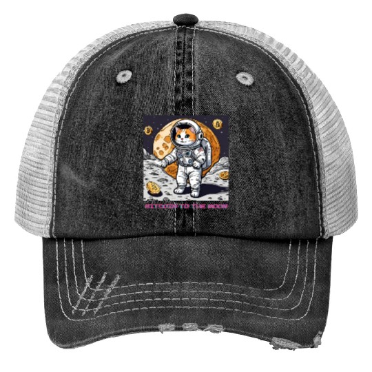 Bitcoin to the moon cat Trucker Hats