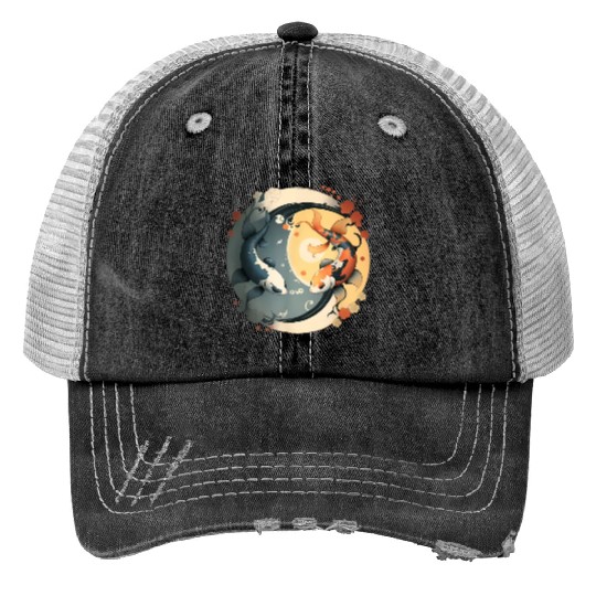 Japanese Koi Fish Yin Yang Trucker Hats