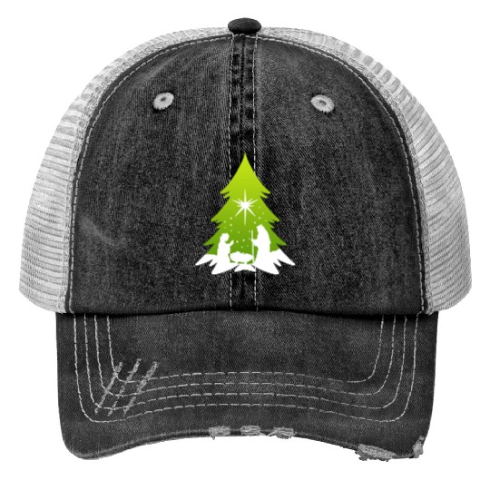 Christmas Tree Nativity Scene Artist Trucker Hats