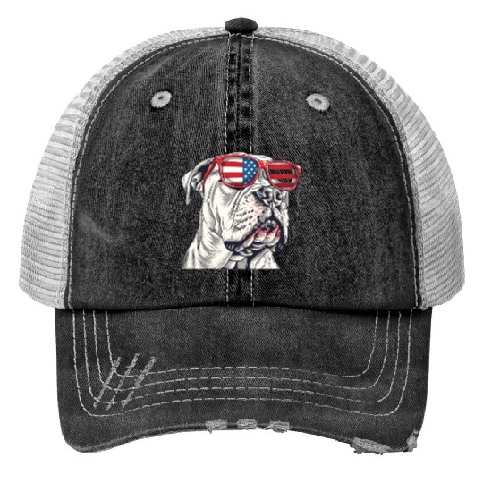 Dogo Argentino dog. 4th of July and memorial day Trucker Hats