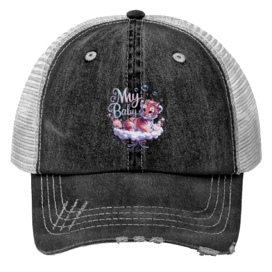 Adorable Baby Tiger Floral Cloud Dreamy Artwork Trucker Hats