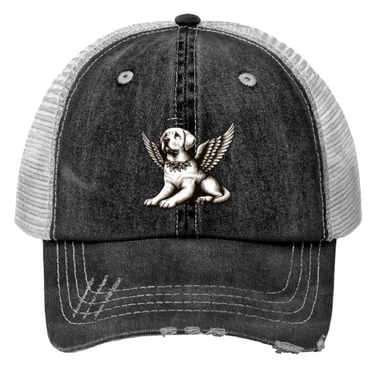 Labrador angel wings black white halo Trucker Hats
