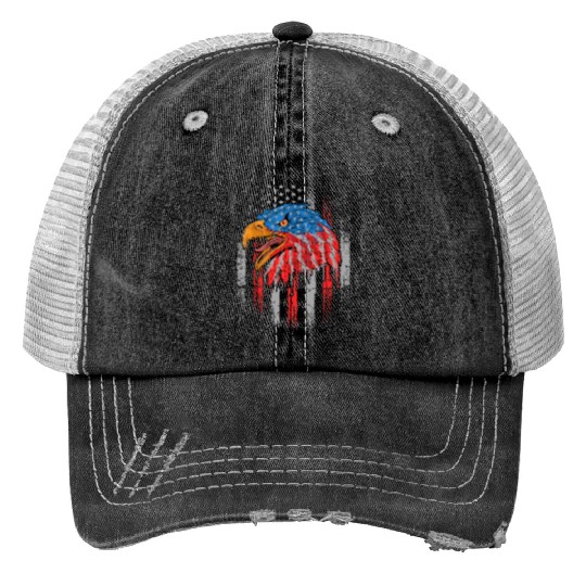 Retro US Flag Funny 4th July Bald Eagle Patriotic Trucker Hats