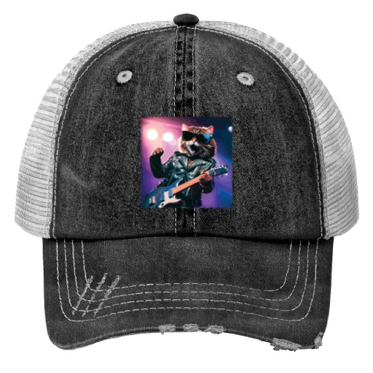 Funny Cat Plays Guitar Instruments Cute Concert Trucker Hats