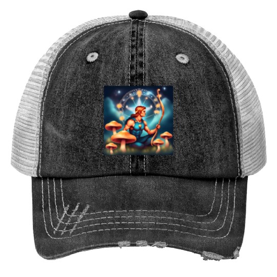 Sagittarius zodiac sign with mushrooms Trucker Hats
