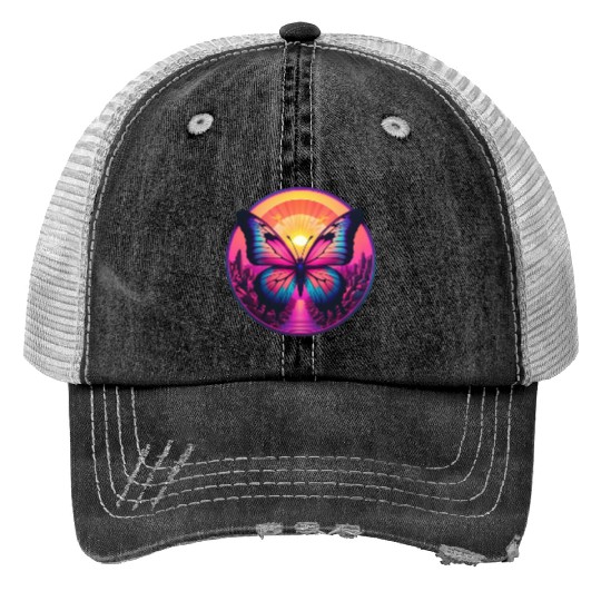 Synthwave ButterFly at Sunset Trucker Hats