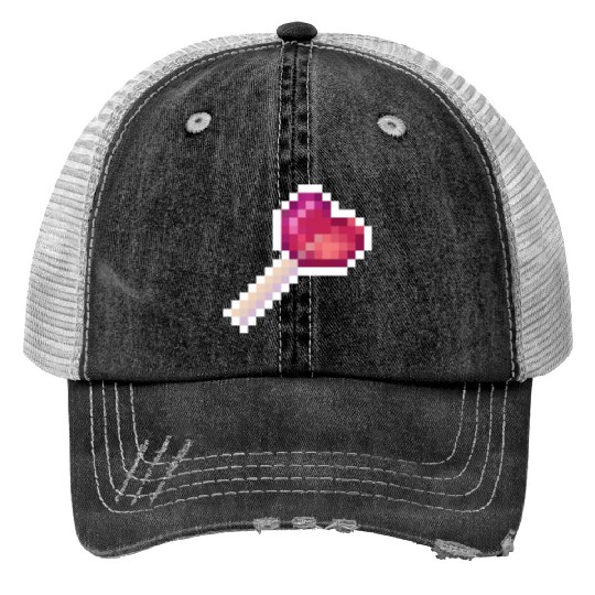 Pixel Art Sprite Cute Heart Lollipop Trucker Hats