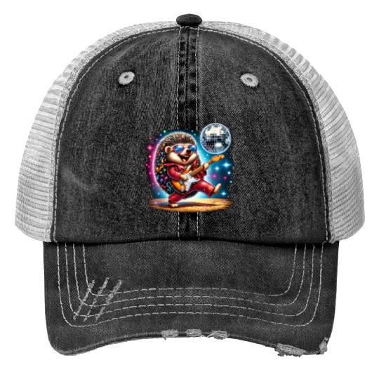 Disco Ball Guitar Hedgehog Trucker Hats
