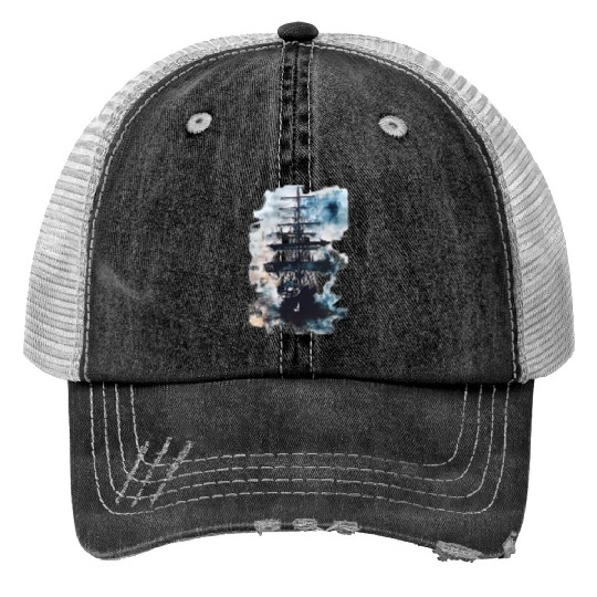 American Ox Apparel: Watercolor Sailing Ship. Trucker Hats