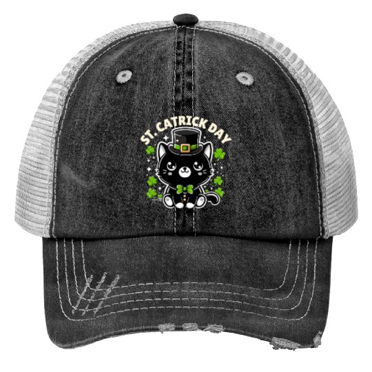 Funny St. Patrick's Day Cat Humorous Cat Graphic Trucker Hats