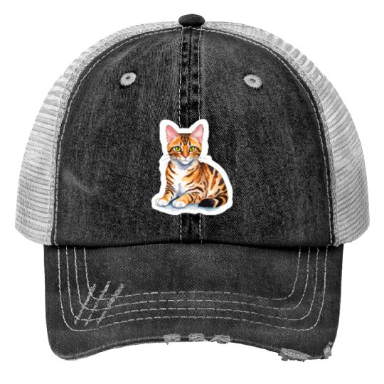 Leopard Cat Watercolor Trucker Hats