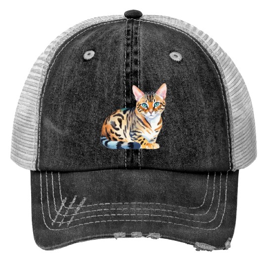 Leopard Cat Watercolor Trucker Hats