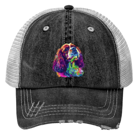 Cavalier King Charles Spaniel Illustration Rainbow Trucker Hats