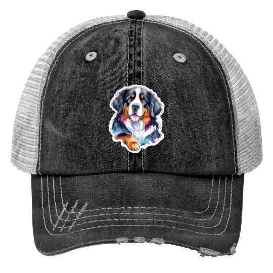 Bernese Mountain Dog Watercolor Trucker Hats