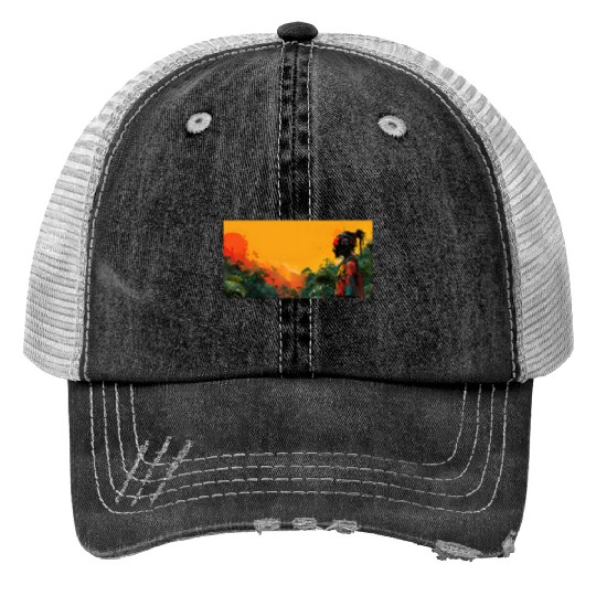 Digital Warrior: Tropical Twilight Trucker Hats