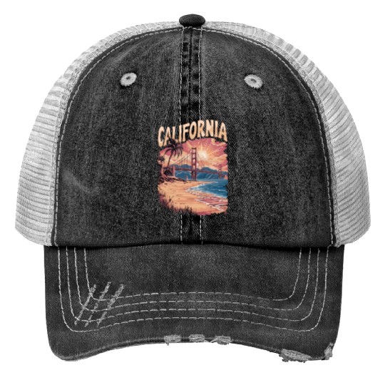 CALIFORNIA GOLDEN GATE BRIDGE BAY AREA Trucker Hats