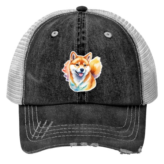 Shiba Inu Watercolor Trucker Hats