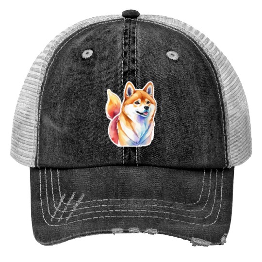 Shiba Inu Watercolor Trucker Hats