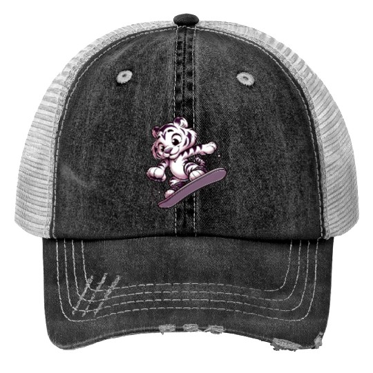 Cute Snowboarder Tiger Trucker Hats