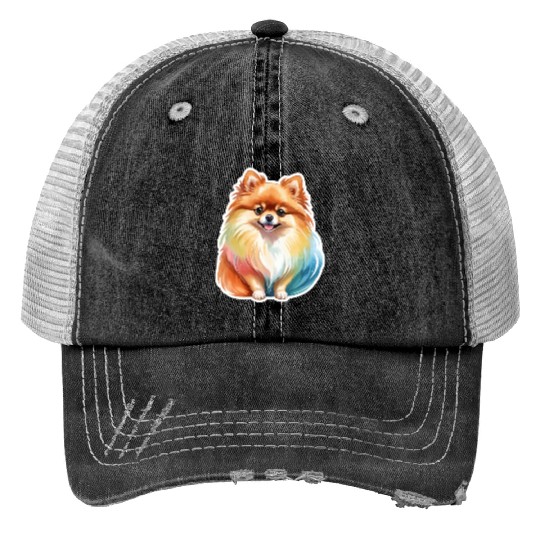 Pomeranian Watercolor Trucker Hats
