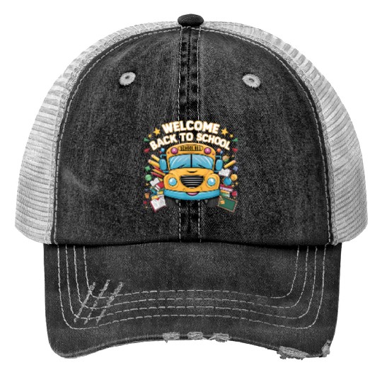Welcome Back To School Bus Happy First Day Of Scho Trucker Hats
