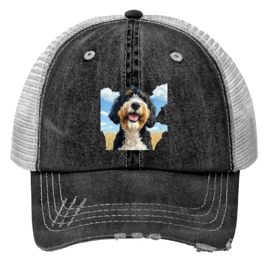 Bernedoodle Field Nature Bernedoodle Watercolor 2 Trucker Hats