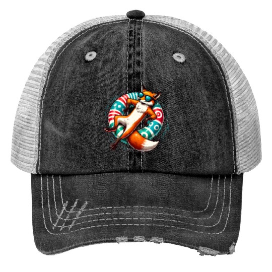 A relaxed fox on a swimming ring Trucker Hats