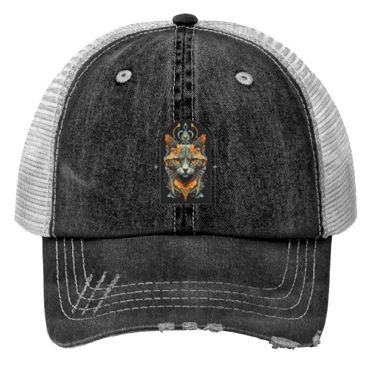 Elegant stylish black and gold cat face Trucker Hats