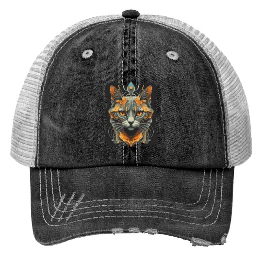 Elegant stylish black and gold cat face Trucker Hats