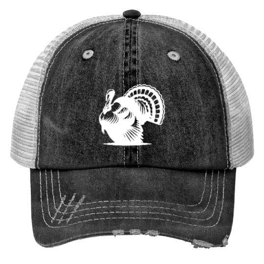 Wild Big Fat Turkey With Wing Drawing Trucker Hats