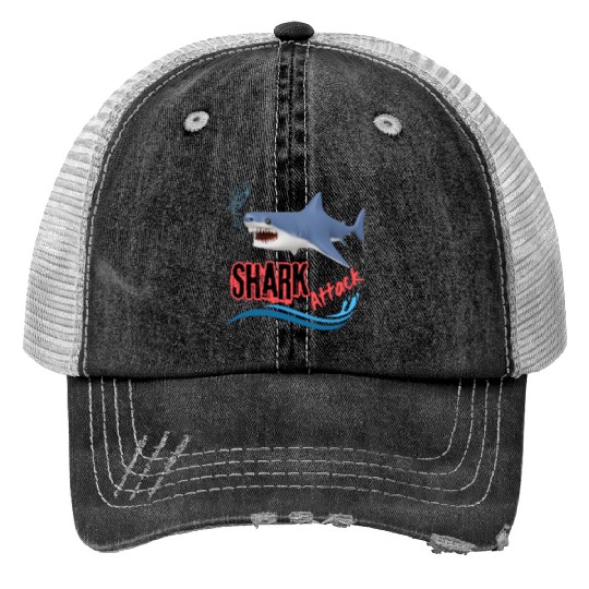A different unique colorful shark attack design Trucker Hats